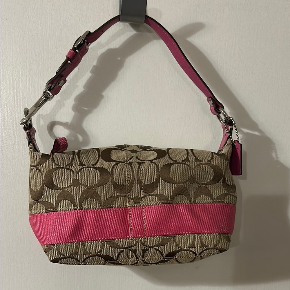 Coach Pink and Brown Shoulder Bag with Signature Logo